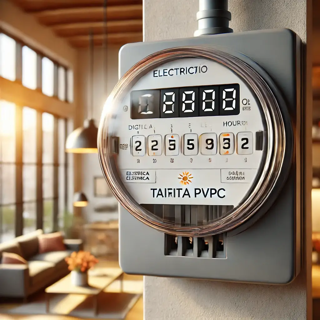 Contador eléctrico digital mostrando el consumo de energía en un hogar moderno en España