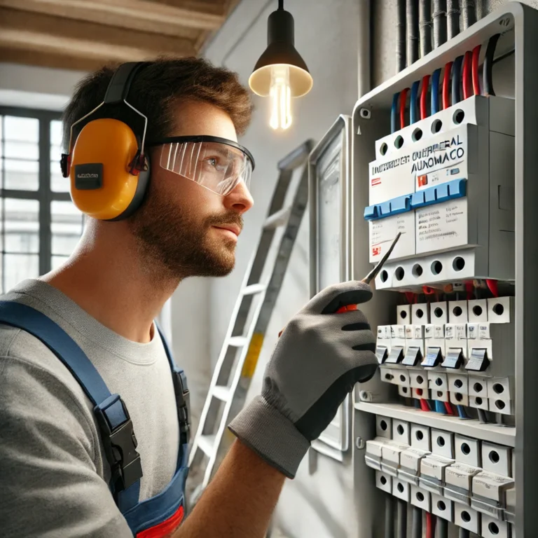 Técnico instalando un Interruptor General Automático (IGA) en una vivienda moderna.