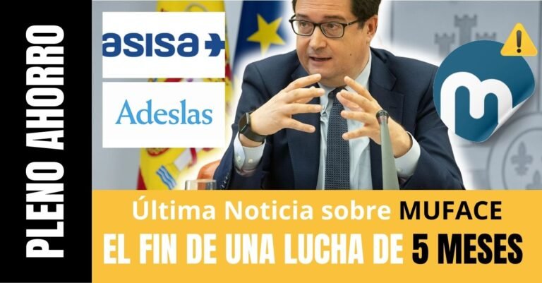 Ministro de Función Pública anunciando la continuidad de MUFACE en 2025, con los logos de Asisa y Adeslas.